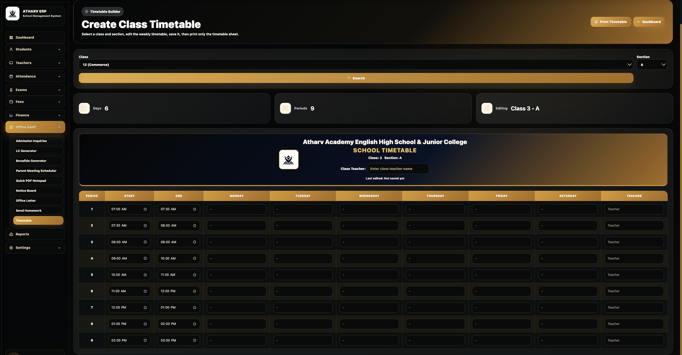 MDCore timetable screenshot